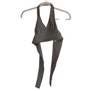 ALTAR'D STATE Black & White Women's Medium Checkered Halter Top Made USA Tie Up